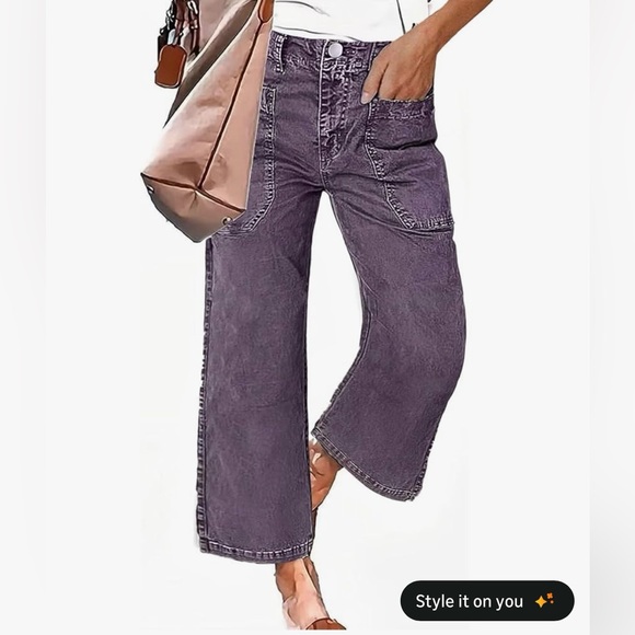 Flamingals Pants - Flamingals Straight Wide Leg Jeans for Women Mid Waisted Casual Raw Hem Denim